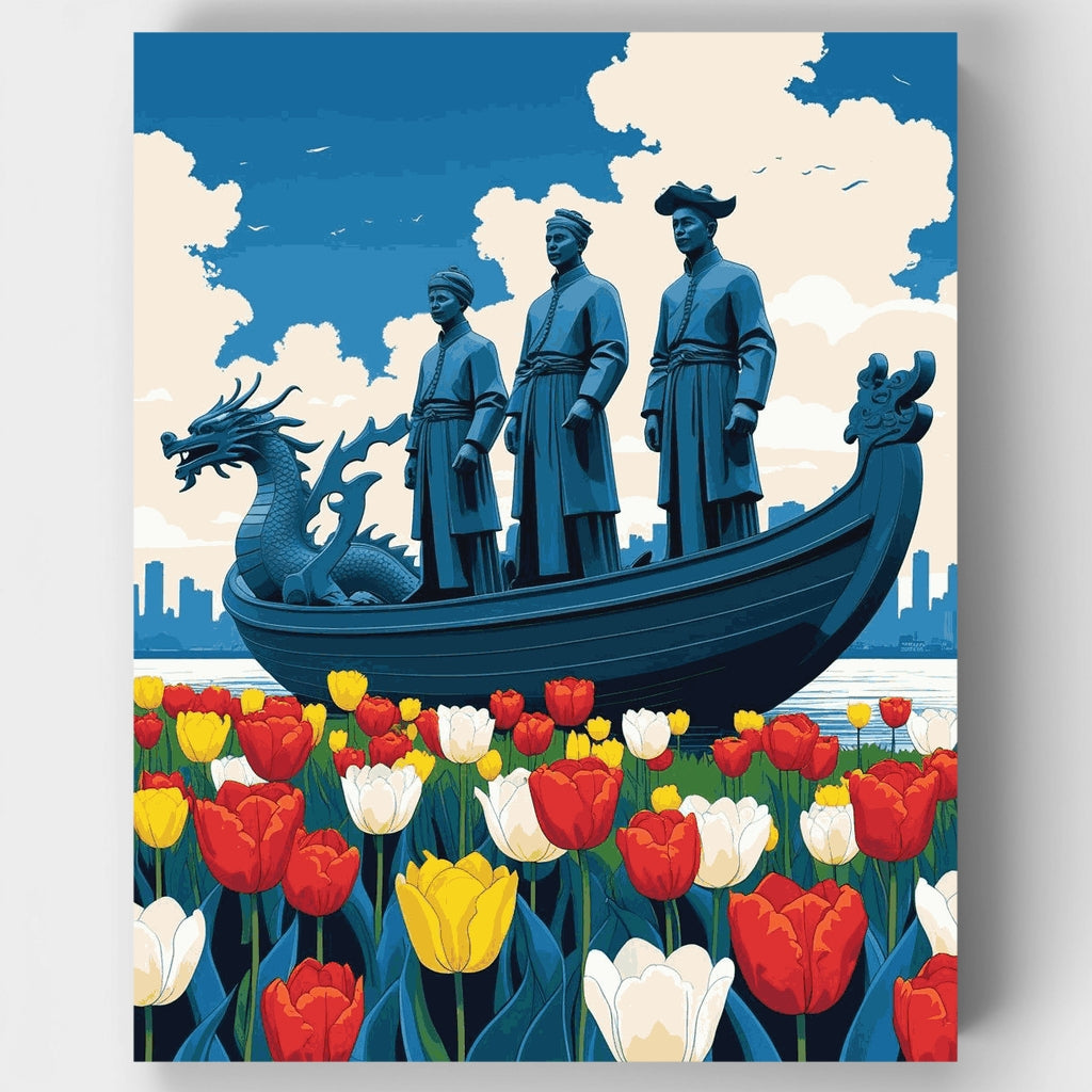 Dutch Heritage Monument with Tulips - Paint by Numbers Kit