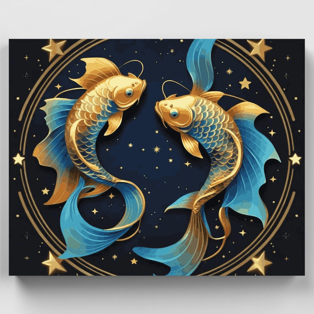 Piscis celestial en oro y azul - Kit de pintura por números — Estándar