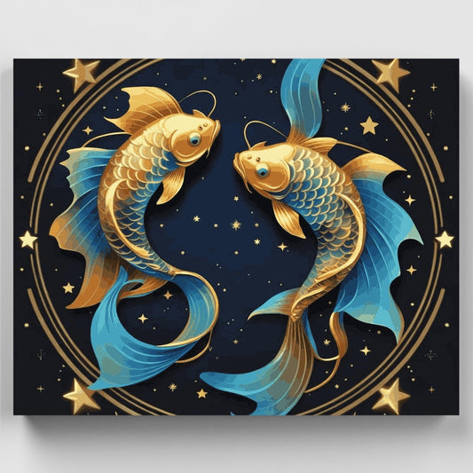 Celestial Pisces in Gold and Blue - Paint by Numbers Kit