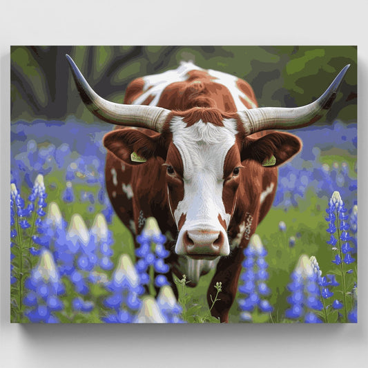 Longhorn Bull in Bluebonnets - Paint by Numbers Kit