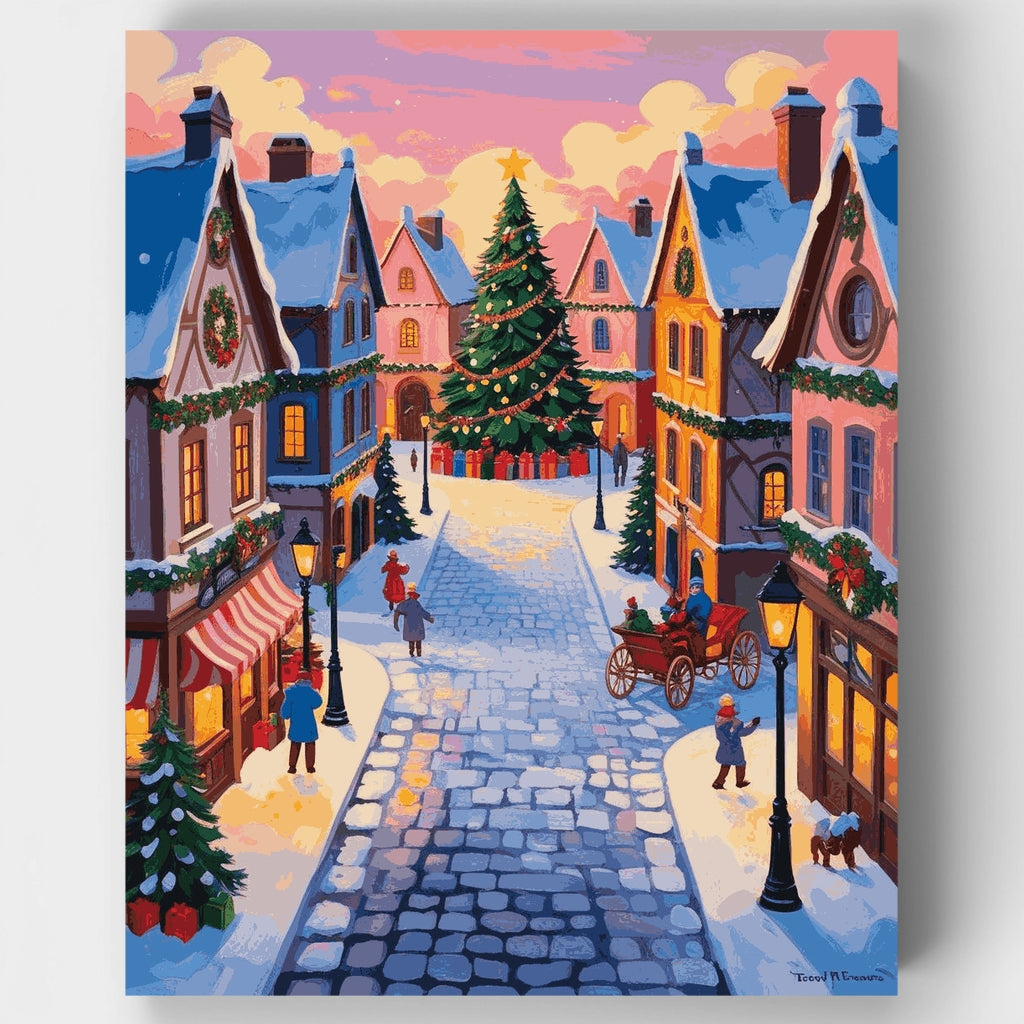 Plaza del pueblo en Navidad - Kit de pintura por números — Estándar