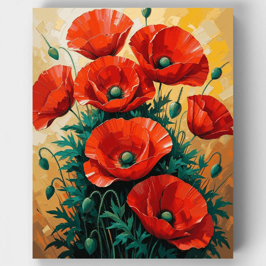Red Poppies Field Painting - Paint by Numbers Kit