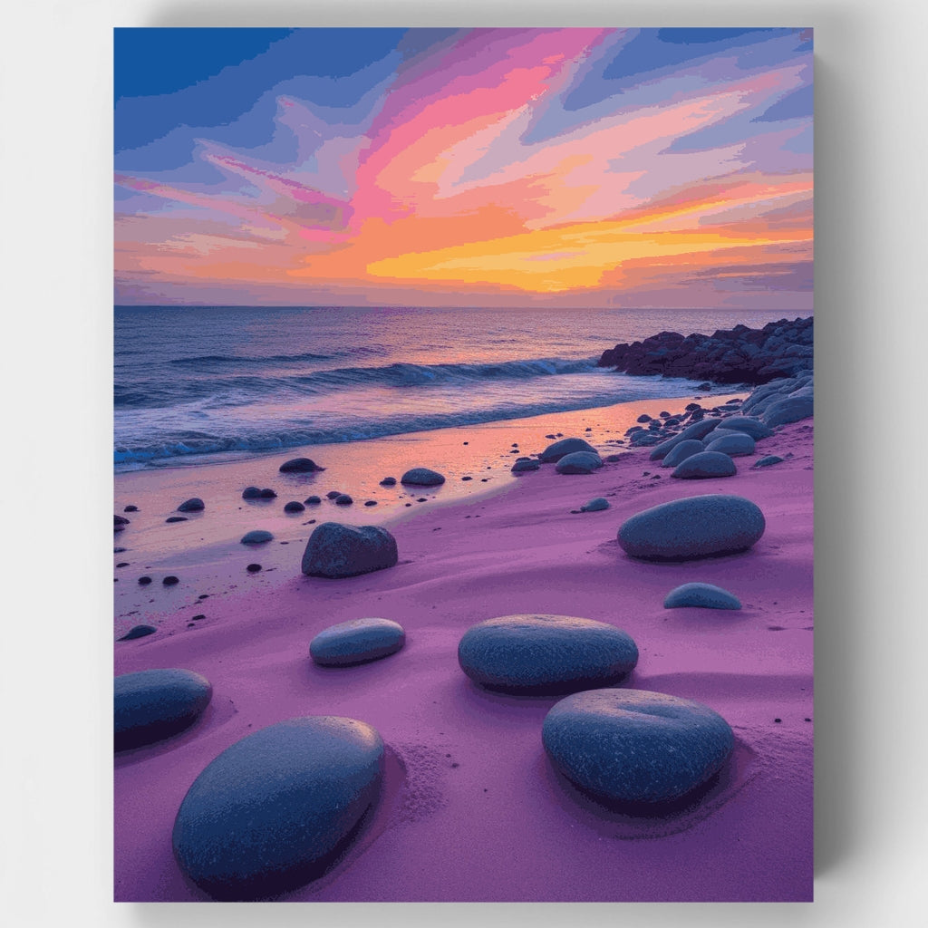 Playa al atardecer con piedras lisas - Kit de pintura por números — Estándar