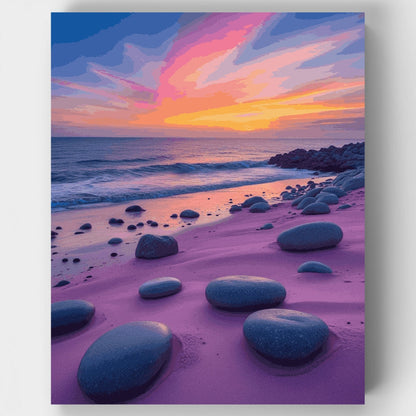 Sunset Beach with Smooth Stones - Paint by Numbers Kit