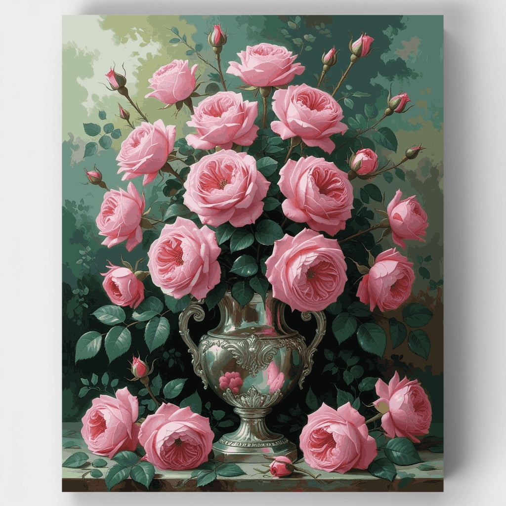 Rosas rosas en jarrón ornamentado - Kit de pintura por números — Estándar