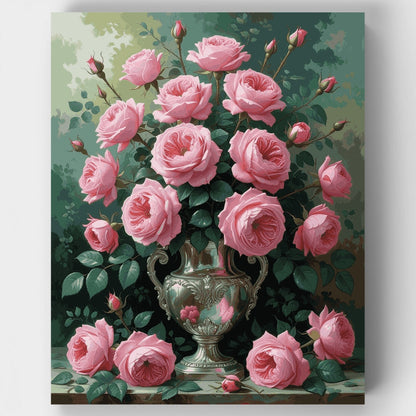 Pink Roses in Ornate Vase - Paint by Numbers Kit