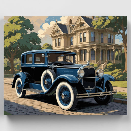 Vintage Luxury Car and Victorian Mansion - Paint by Numbers Kit