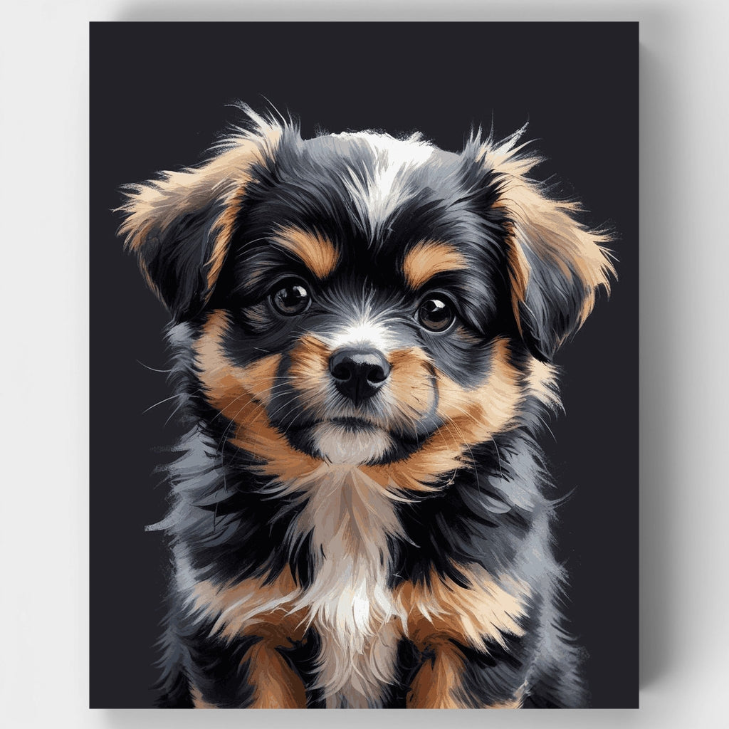 Fluffy Yorkshire Terrier Puppy Portrait - Paint by Numbers Kit