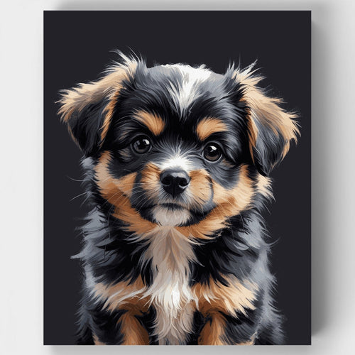 Fluffy Yorkshire Terrier Puppy Portrait - Paint by Numbers Kit