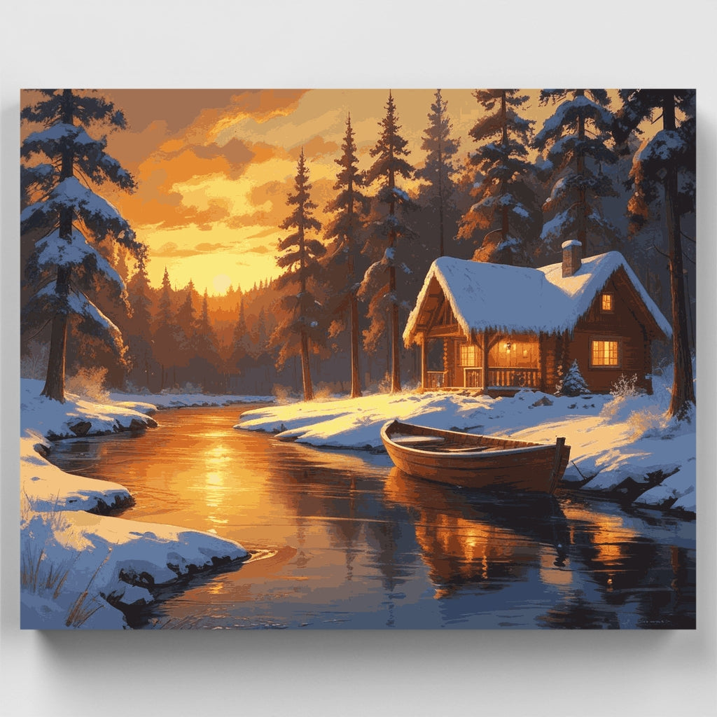 Winter Cabin by the Lake - Paint by Numbers Kit