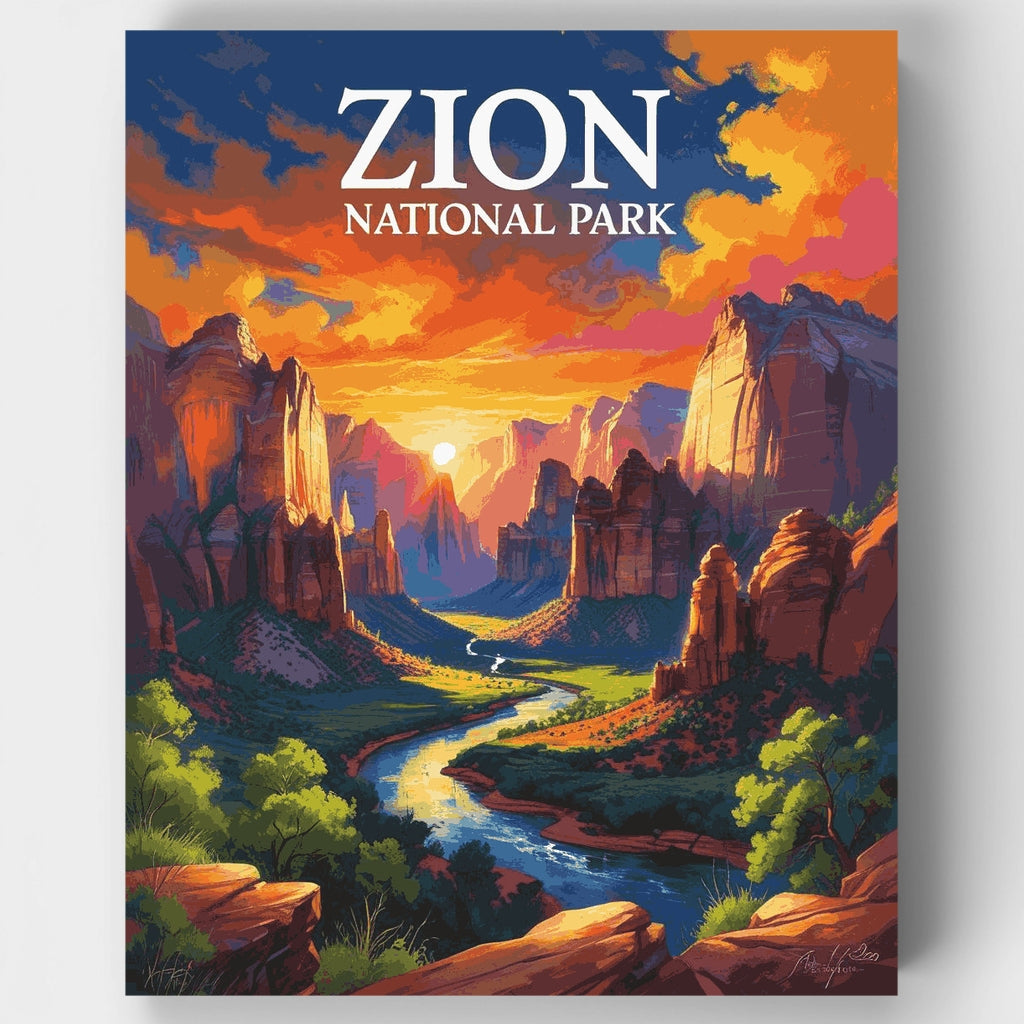 Parque Nacional Zion al atardecer en el valle - Kit de pintura por números — Estándar