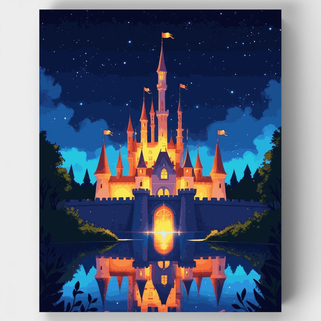 Castillo encantado bajo una noche estrellada - Kit de pintura por números — Estándar