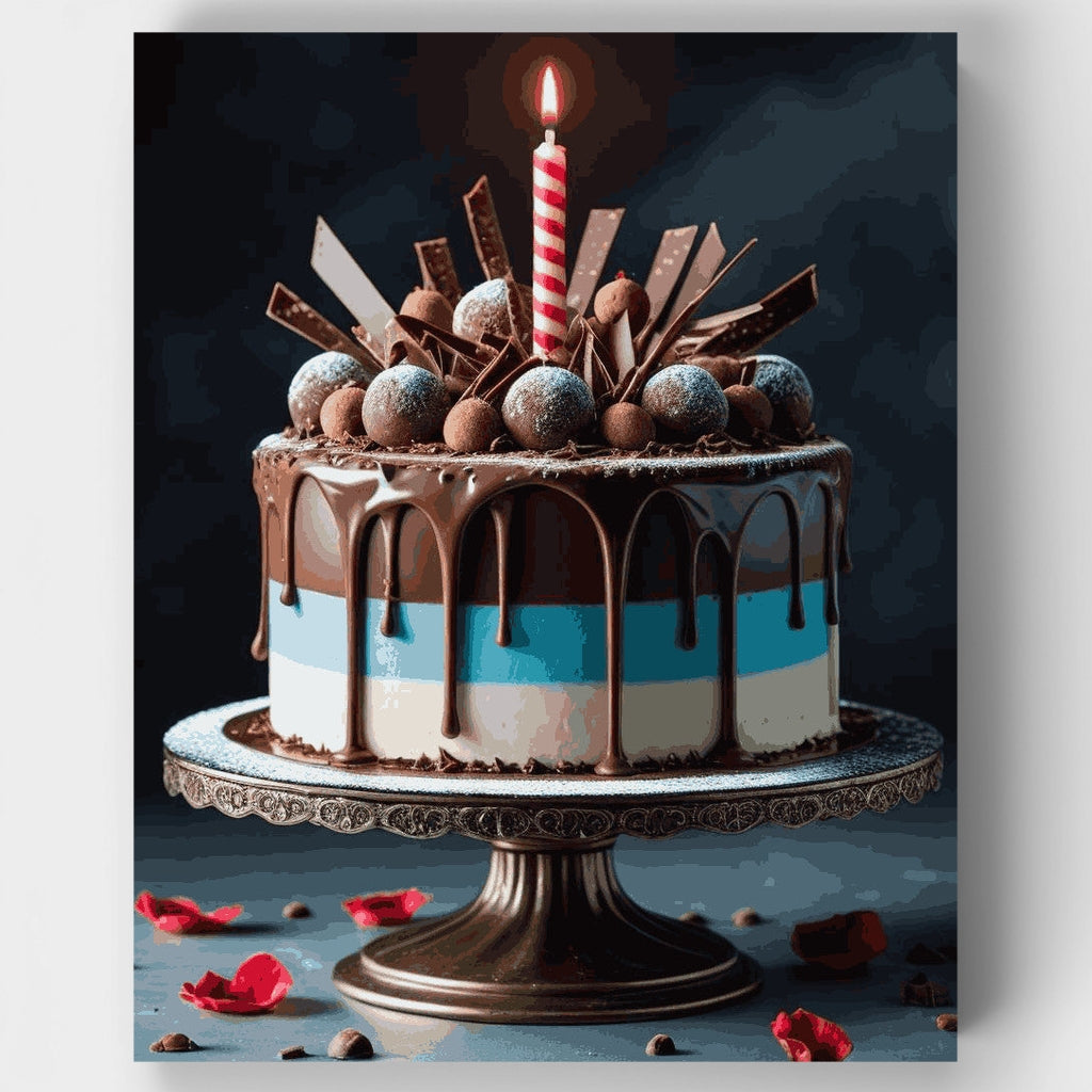 Chocolate Drip Birthday Cake - Paint by Numbers Kit