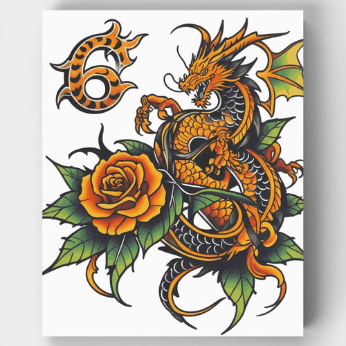 Dragon and Orange Rose - Paint by Numbers Kit