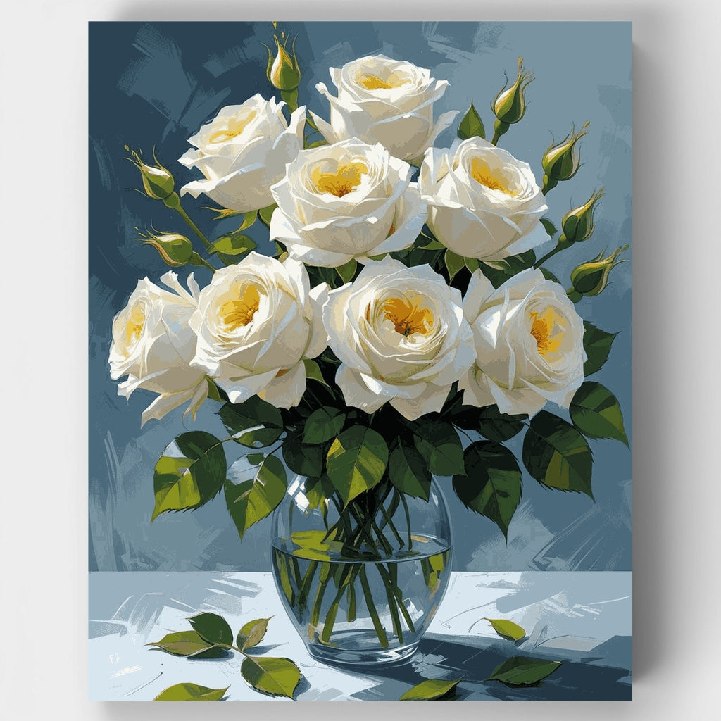 Rosas blancas en jarrón de cristal - Kit de pintura por números — Estándar