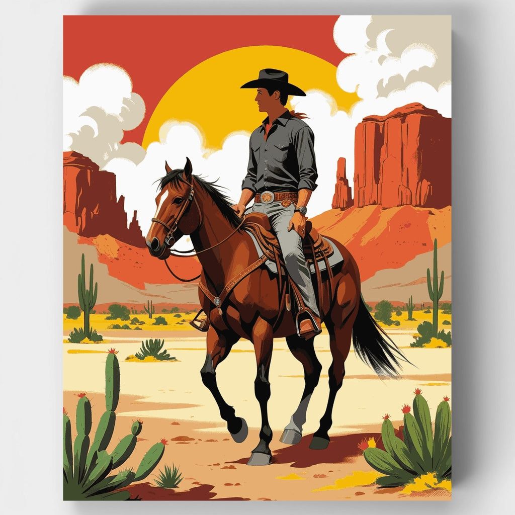 Western Cowboy Riding in Desert - Paint by Numbers Kit
