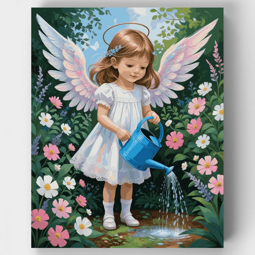 Little Angel Watering Garden Flowers - Paint by Numbers Kit
