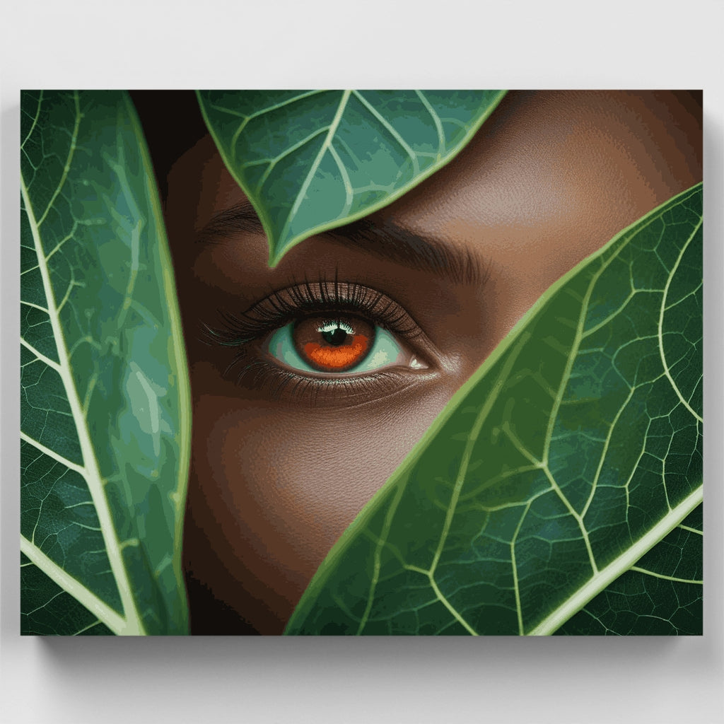 Nature's Gaze Through Green Leaves - Paint by Numbers Kit