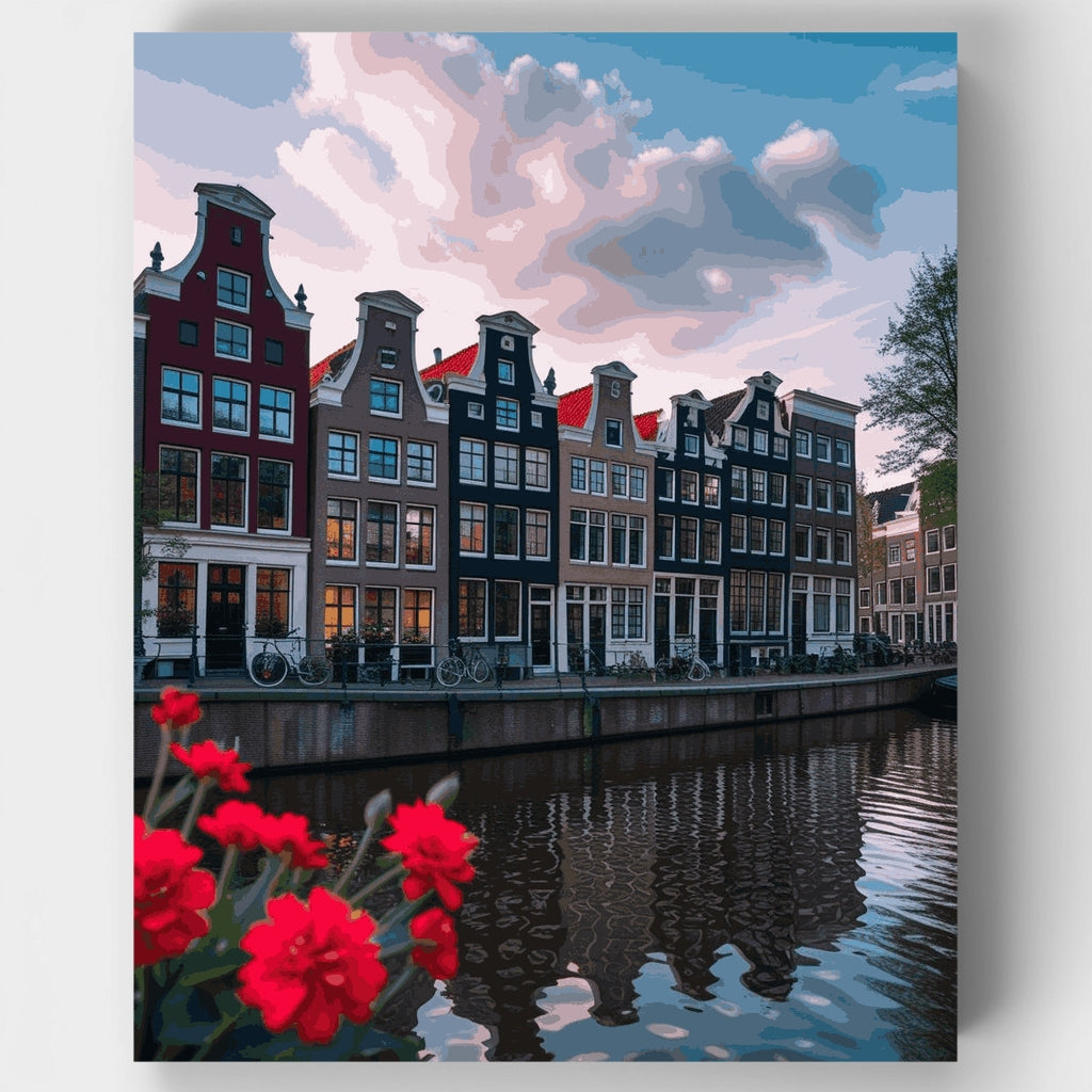 Casas del canal de Ámsterdam al atardecer - Kit de pintura por números — Estándar