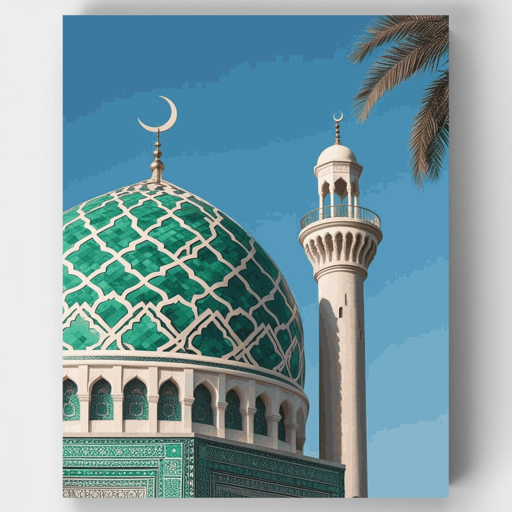 Mezquita con cúpula verde y minarete - Kit de pintura por números — Estándar