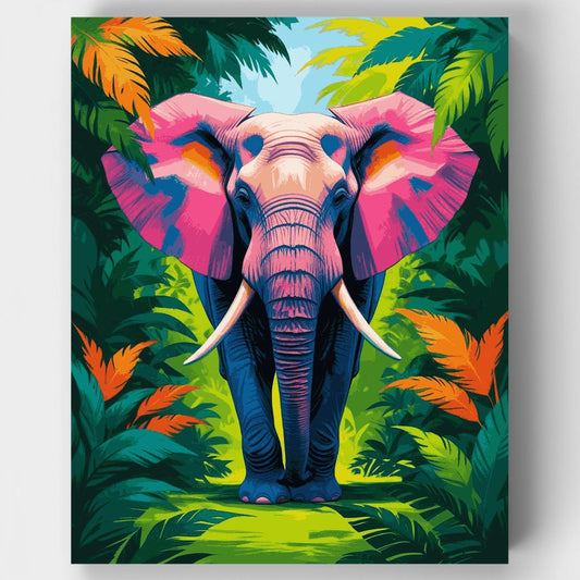 Colorful Tropical Elephant in Jungle Paradise - Paint by Numbers Kit