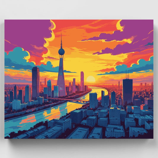 Shanghai Skyline Sunset - Paint by Numbers Kit