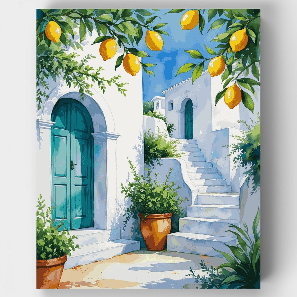 Patio mediterráneo con limones - Kit de pintura por números — Estándar