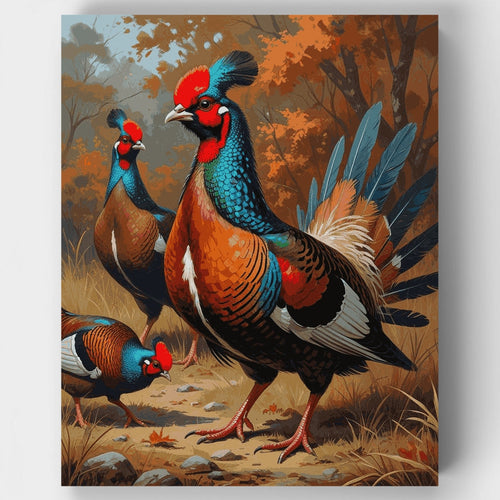 Colorful Pheasants in Autumn Forest - Paint by Numbers Kit