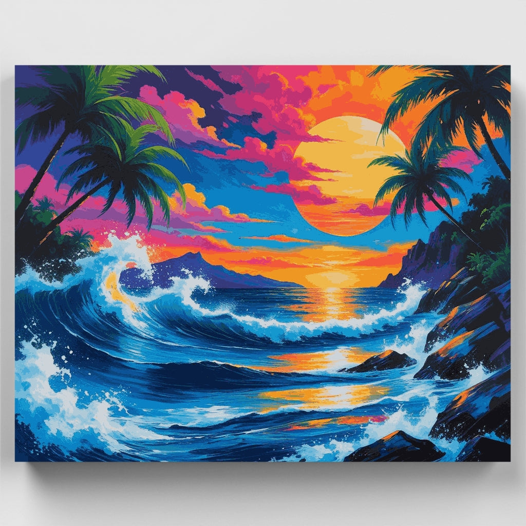 Kit de pintura por números: Olas al atardecer tropical — Estándar