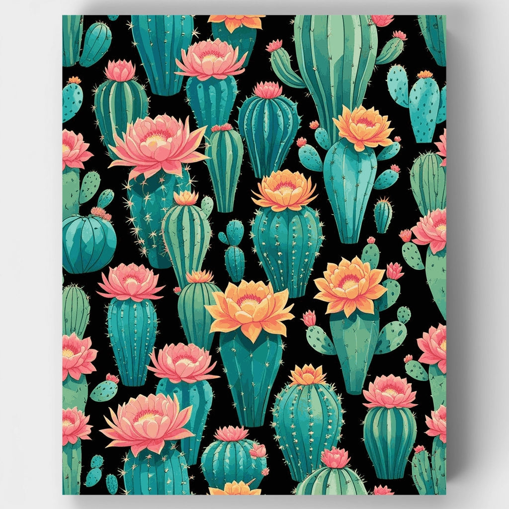 Kit de pintura por números: Diseño de paraíso de cactus en flor — Estándar
