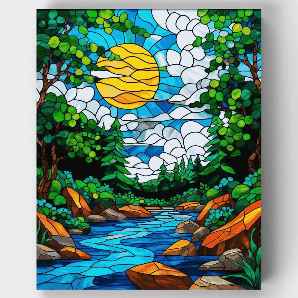 Kit de pintura por números - Escena de naturaleza en vitral — Estándar