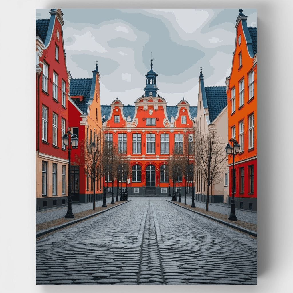 Calle empedrada con ayuntamiento histórico - Kit de pintura por números — Estándar
