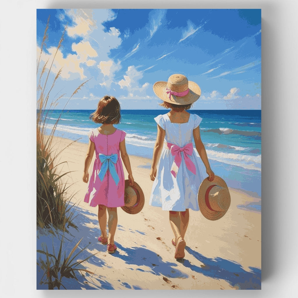 Hermanas caminando en la playa - Kit de pintura por números — Estándar