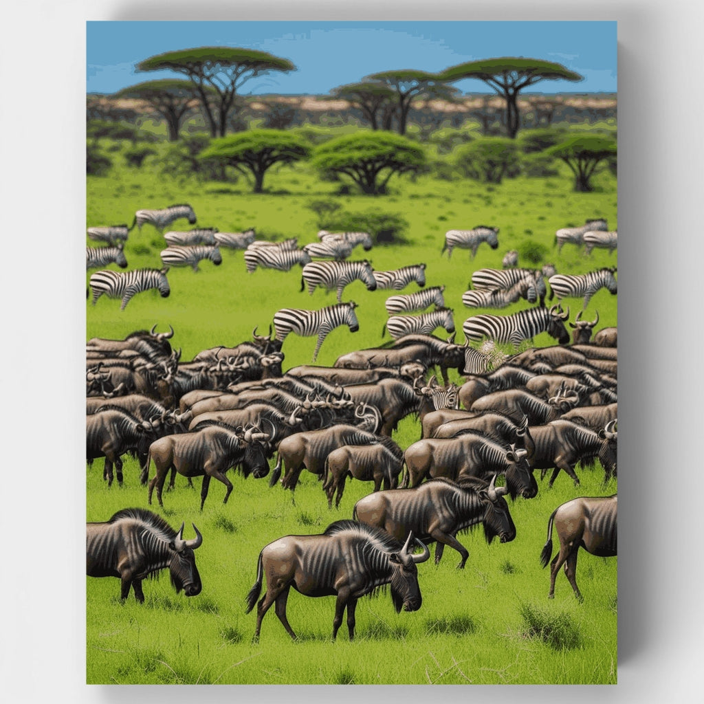 Great Migration Wildebeest and Zebras - Paint by Numbers Kit