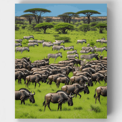 Great Migration Wildebeest and Zebras - Paint by Numbers Kit