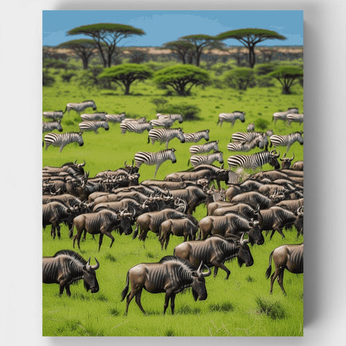 Great Migration Wildebeest and Zebras - Paint by Numbers Kit