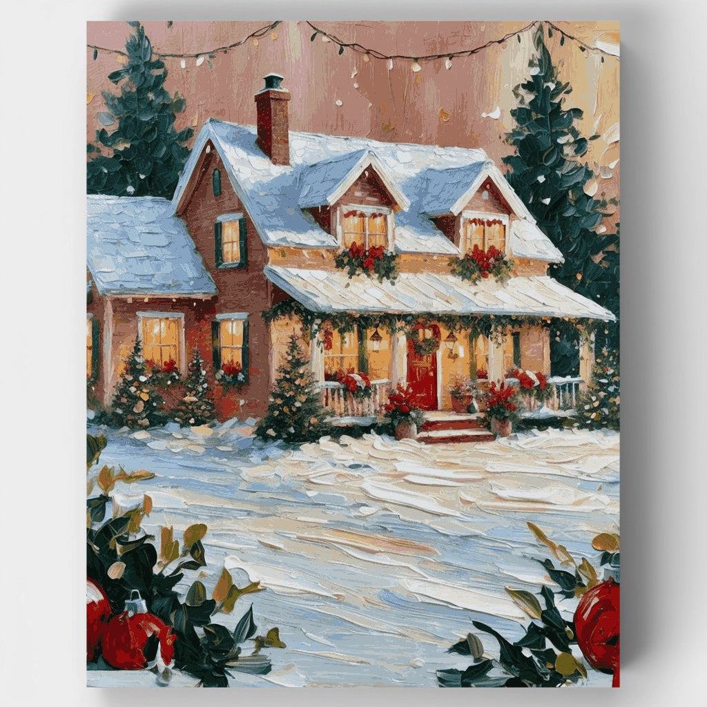 Kit de pintura por números - Cabaña navideña acogedora — Estándar