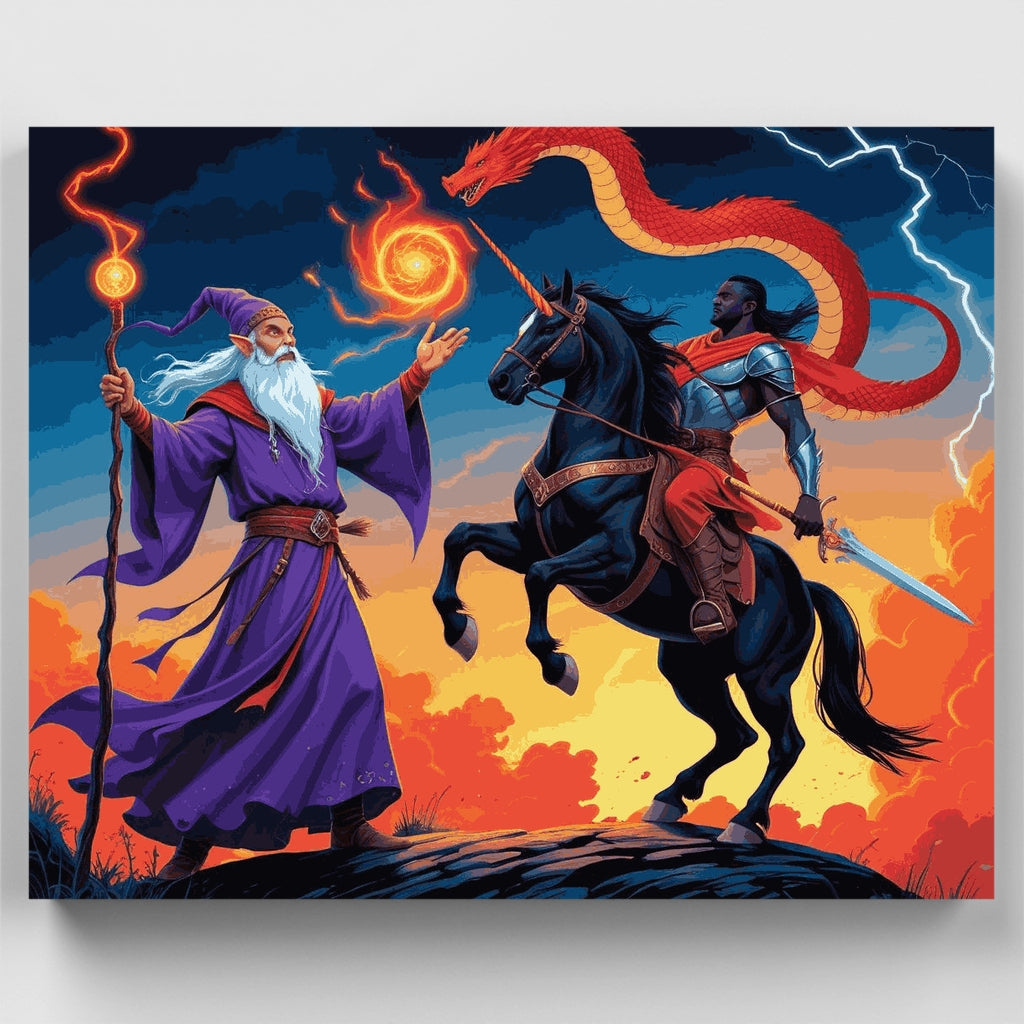 Kit de pintura por números: Batalla épica de dragones y magos — Estándar