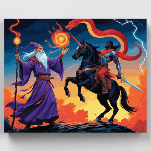 Epic Wizard Dragon Battle - Paint by Numbers Kit
