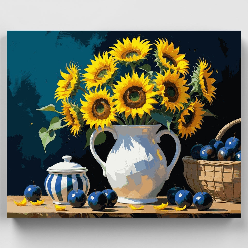 Bodegón de girasoles con ciruelas azules - Kit de pintura por números — Estándar
