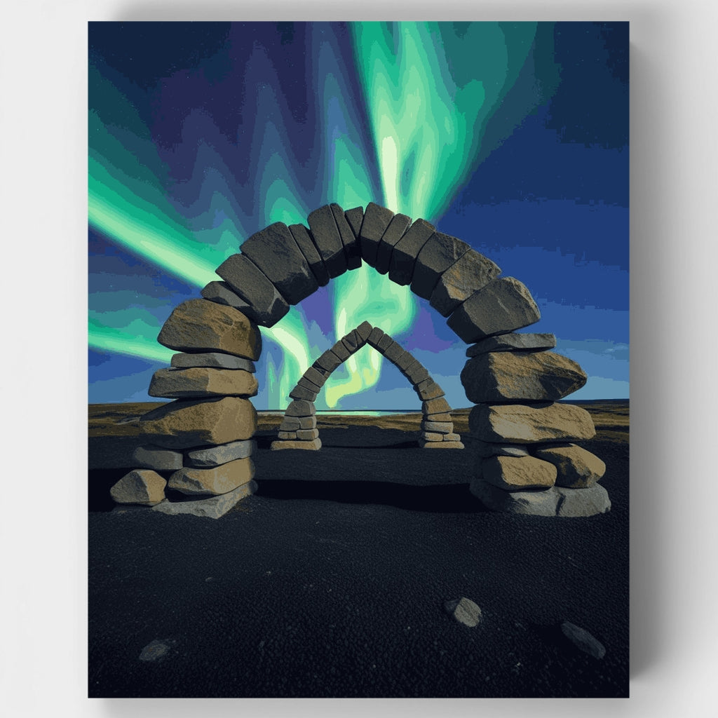 Arctic Stone Arches Under Northern Lights - Paint by Numbers Kit