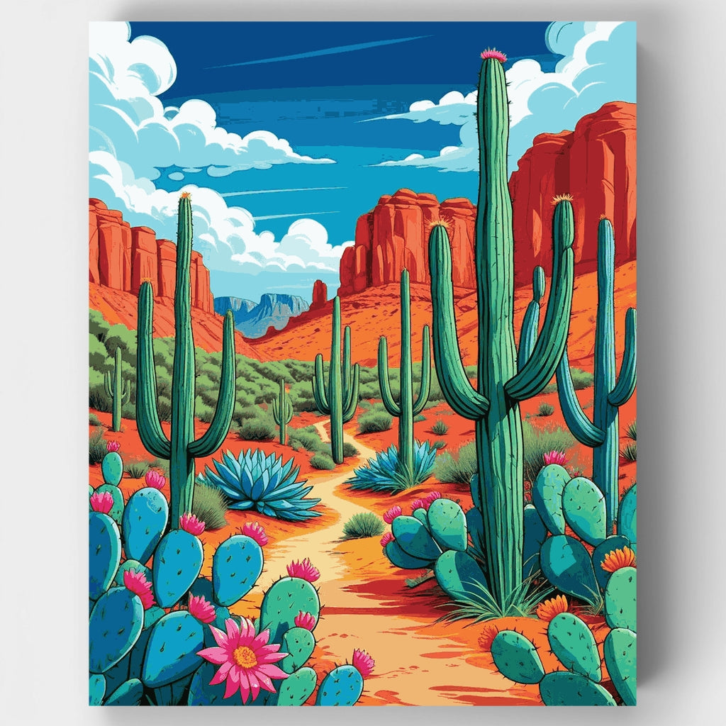 Desert Oasis with Saguaro Cacti - Paint by Numbers Kit