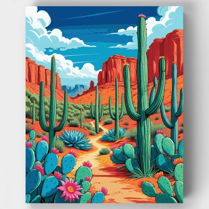 Desert Oasis with Saguaro Cacti - Paint by Numbers Kit