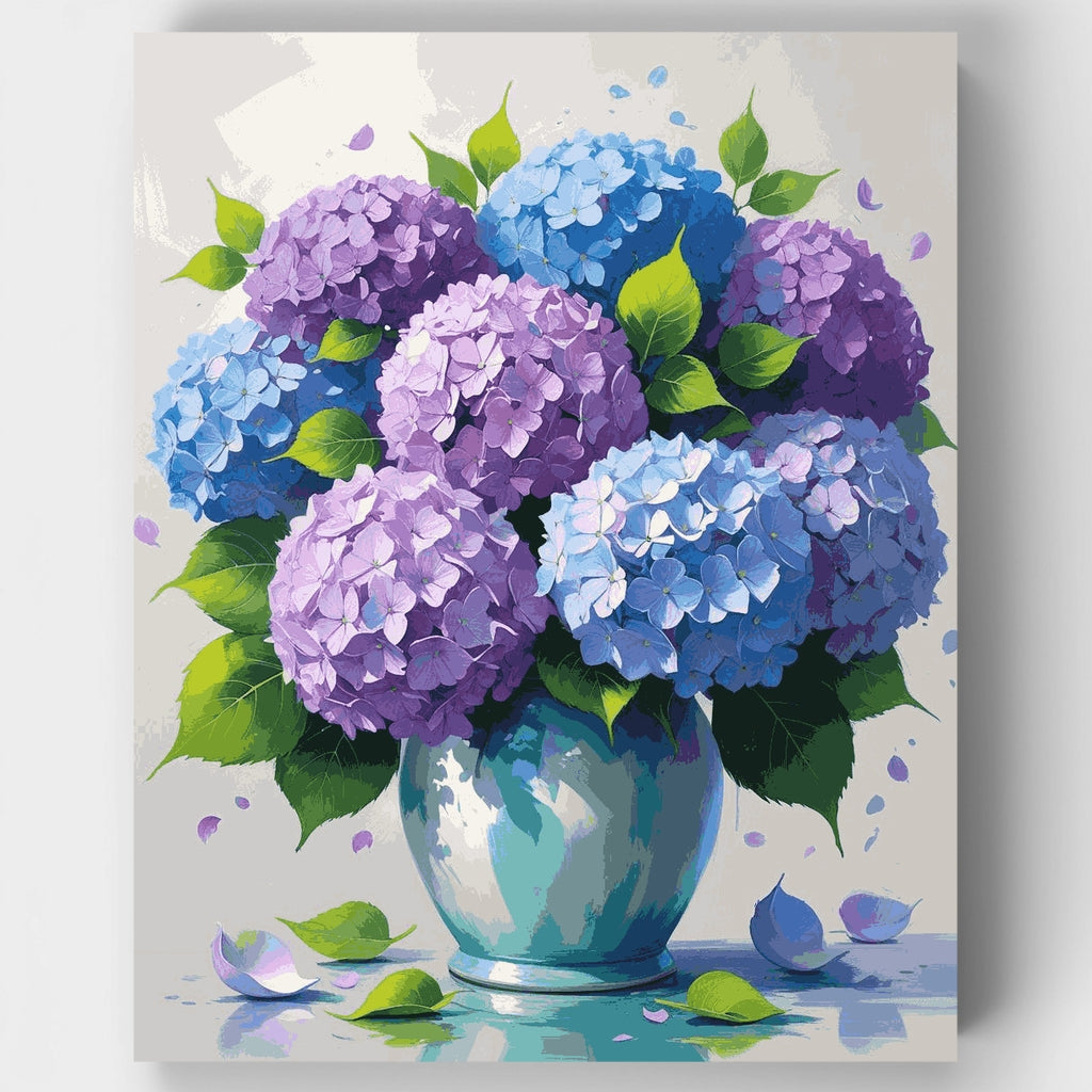 Hydrangea Bouquet in Blue Vase - Paint by Numbers Kit