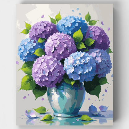 Hydrangea Bouquet in Blue Vase - Paint by Numbers Kit
