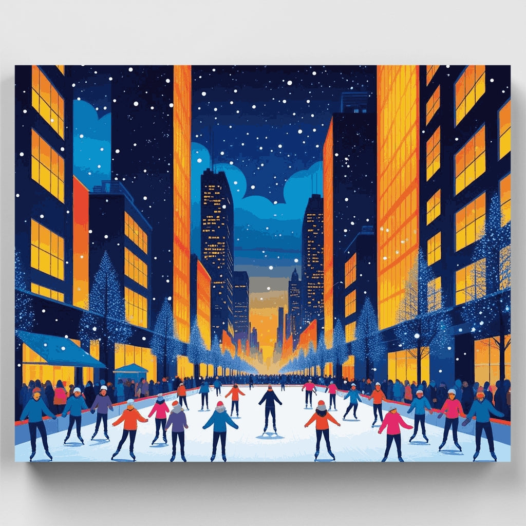 Pista de patinaje sobre hielo en la ciudad de invierno - Kit de pintura por números — Estándar