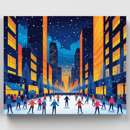 Winter City Ice Skating Rink - Paint by Numbers Kit