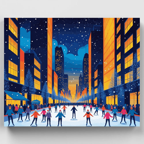 Winter City Ice Skating Rink - Paint by Numbers Kit