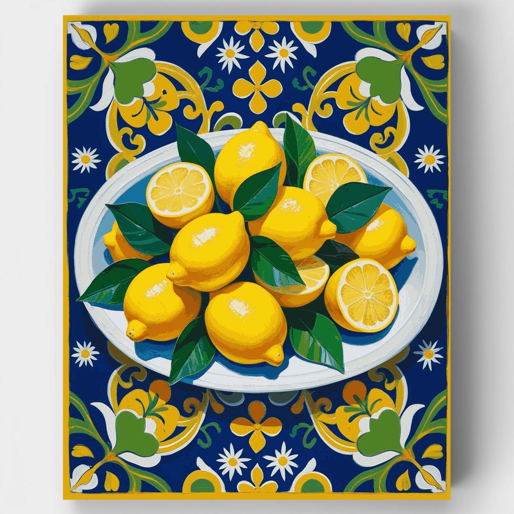Decorative Lemon Platter with Ornate Border - Paint by Numbers Kit