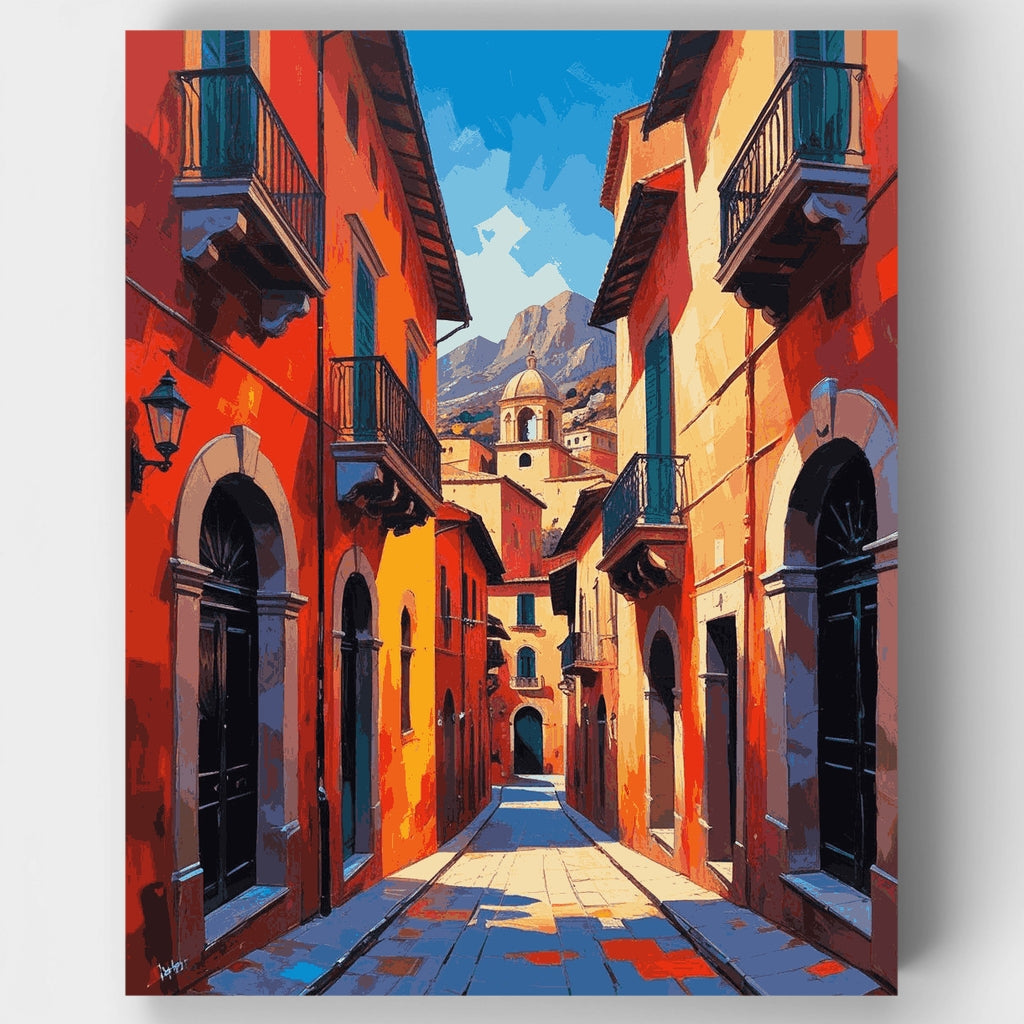 Mediterranean Village Street - Paint by Numbers Kit